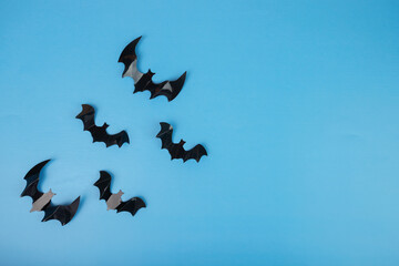 halloween background, bats on blue, autumn decoration, Happy halloween mockup, Halloween card