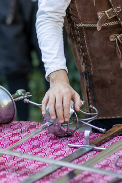 Madrid, Spain - September 17, 2022: III Jornadas de Esgrima Antigua en el Archivi Hist&oacute;rico Nacional organized by the Sala Carranza de Esgrima Antigua and the Asociaci&oacute;n de Amigos del AHN.