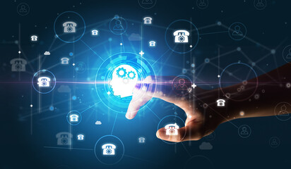 Businessman hand pressing stock graphic information on multitouch screen