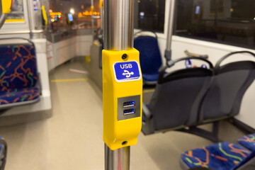 USB charger ports inside a public transport bus