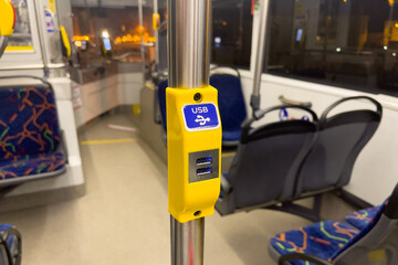 USB charger ports inside a public transport bus