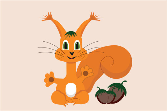 Squirrel orange with nuts single character vector illustration
