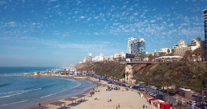 Aerial view of the coast and the city of Netanya in Israel