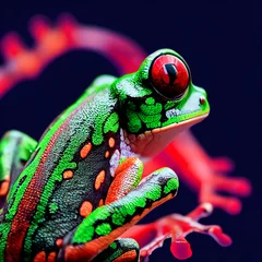 Netter Baum-Frosch, auf einem Blatt mit schwarzem Hintergrund. © Viks_jin