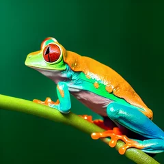 Netter Baum-Frosch, auf einem Blatt mit schwarzem Hintergrund. © Viks_jin
