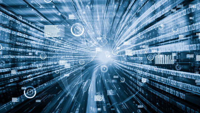 Business data analytic with tacit intelligent software making marketing strategy . Concept of smart digital transformation and technology disruption that changes global trends in new information era .