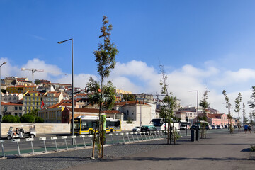 Fototapeta na wymiar Empty racks of the city e bikes in Lisbon