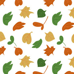 Leaf fall pattern. Autumn pattern with leaves of different colors. Suitable for wrapping paper and all kinds of prints.