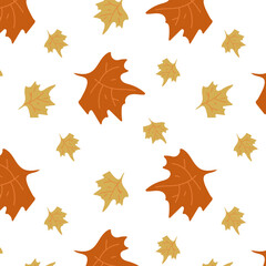 Leaf fall pattern. Autumn pattern with orange and yellow maple leaves. Suitable for wrapping paper and all kinds of prints.