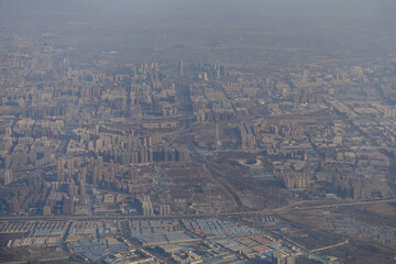 空から見た中国鄭州の街並み
