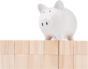 Wood cubes and piggy bank i