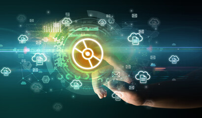 touching with soft gesture multimedia screen with future technology concept