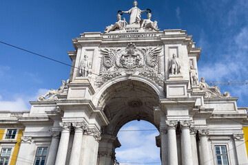Fototapeta na wymiar Praca do Comercio and statue of King Jose I in Lisbon