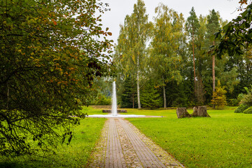 Fountain in the meadow near the trunks