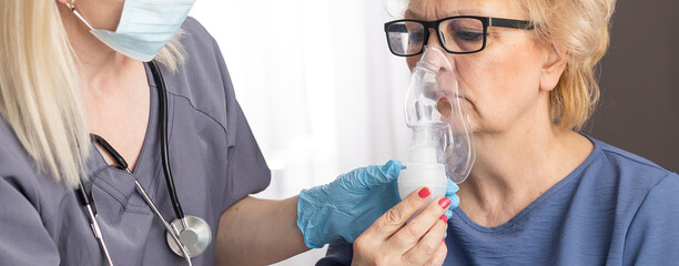 old female training to use inhaler medicine, doctor explain about how to use inhaler medicine,...