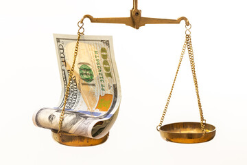 American 100 Dollars Lying on a Scale, Currency Value Concept, Exchange Rates, Strength and Value...