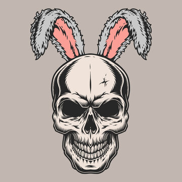 Skull Easter bunny emblem colorful