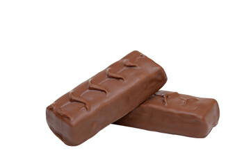 Two chocolate bars on a white background