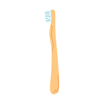 recommend clip art: Hand drawn wooden toothbrush for brushing teeth in cartoon flat style. Vector illustration of dental supplies, dental care concept, oral hygiene