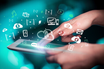 Close-up of a touchscreen with hand drawn icons