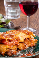 lasagna on a green plate