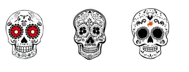 a Sugar Skulls for mexican Day of the Dead with ethnic floral ornament ,cartoon