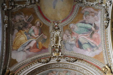 Santa Maria del Popolo Church Ceiling Sculpted and Painted Detail in Rome, Italy