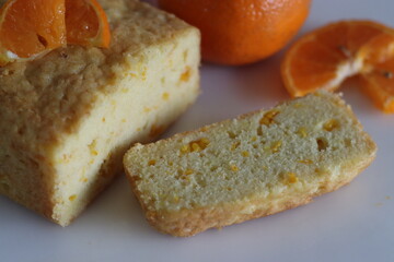 Orange cake. Tea time cake with orange juice and orange pulp