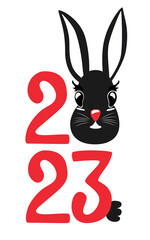  Symbol New Year 2023. New year rabbit. Christmas rabbit vector icon. Cute animal holiday illustration. Chinese new year. Year of the black rabbit.