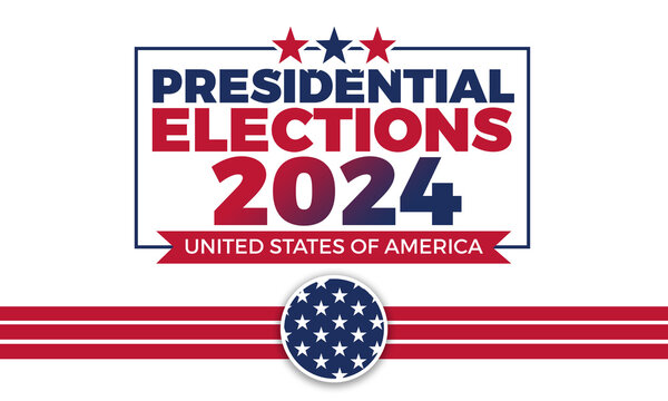 Presidential Elections 2024 United States of America banner. Election Banner Vote 2024 with USA flag stars and stripes