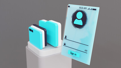 3d visualization of the authorization menu on a smartphone