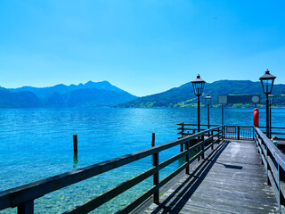 Wooden pier on lake Attersee.