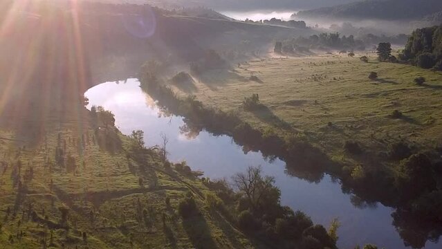 Beautiful Sword river in the Tula region at dawn,Russia