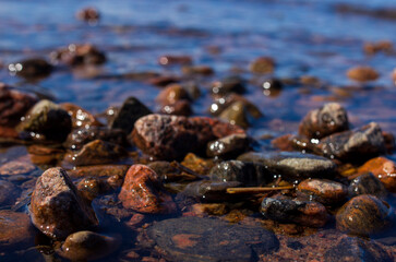 Wet rocks in water lake Ladoga