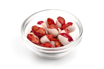 Red Anasazi Beans, isolated on a white background. Spotted beans. Kidney beans.