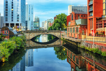 Manchester City, England, River Irwell banks