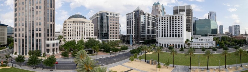 Drone panorama of Orlando's downtown