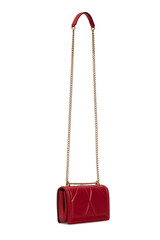 Women's red glossy Leather bag Handbag with long chain strap Isolated on White Background. Shoulder bag, cross body bag hanging. Side back view. Template, mock up