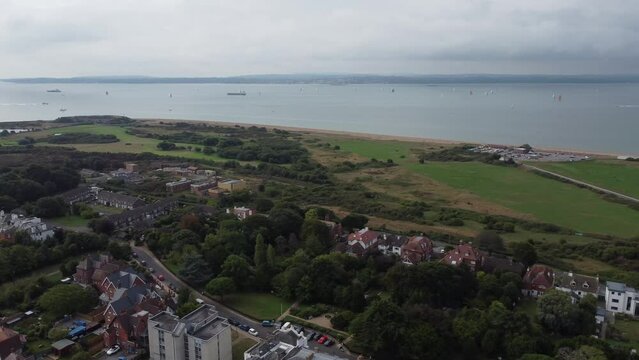 Aerial view over Gosport, Hampshire with the Isle of Wight in the background
