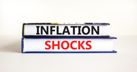 Inflation shocks symbol. Concept words Inflation shocks on books. Beautiful white table white background. Business inflation shocks concept. Copy space.