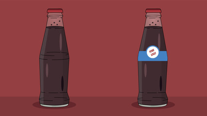 Two refreshing coke glass bottles illustration on a simple background for your advertisements and pictures