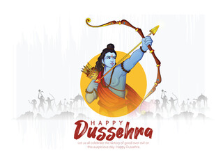 Happy Dussehra, illustration of Bow and Arrow of Rama, killing Ravana in Dussehra, Ram Navami, Vijayadashami  - obrazy, fototapety, plakaty