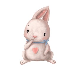 cute little hare kawaii illustration, watercolor style clipart
