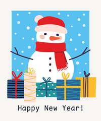 Vector postcard Happy New Year in flat minimalistic design