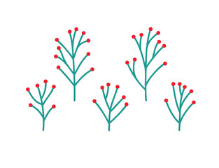 Winter set of bushes with berries in flat minimalistic design
