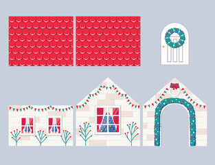 Vector isolated holiday house for use on gingerbread, postcards, wrapping paper in a minimalistic flat design