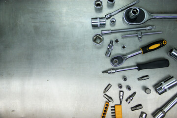 A set of tools and wrenches close-up. Tool for car repair or replacement of car parts, auto parts.