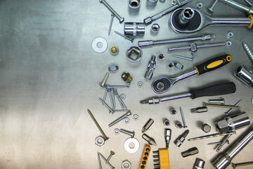 A set of tools and wrenches close-up. Tool for car repair or replacement of car parts, auto parts.