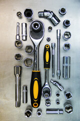 A set of tools and wrenches close-up. Tool for car repair or replacement of car parts, auto parts.