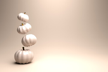 3d-illustration - Realistic ceramic white and gold pumpkins. Thanksgiving Halloween background with the pumpkin row. 3d rendering image.